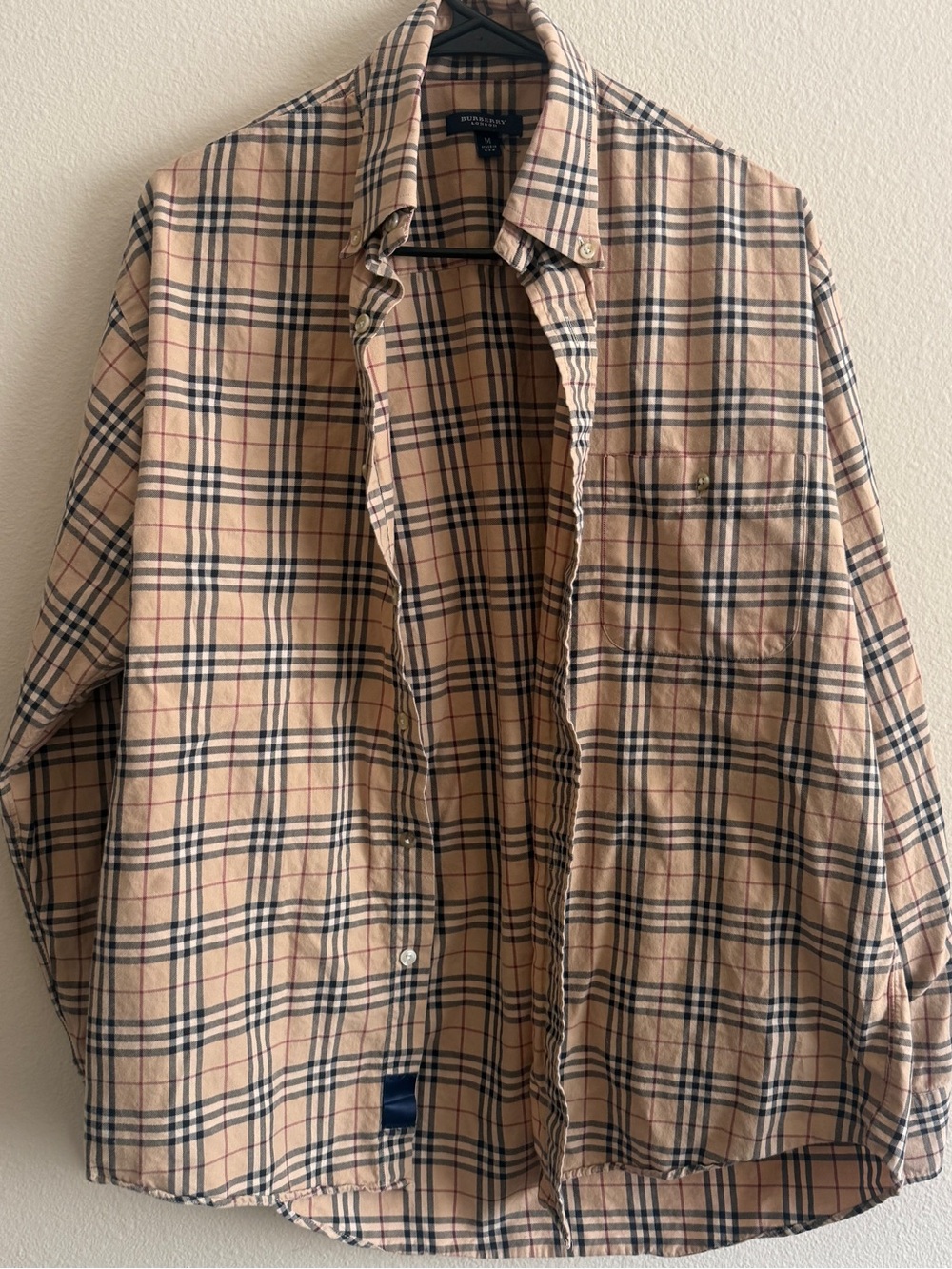 Burberry Plaid Button-Up Shirt in Beige & Black